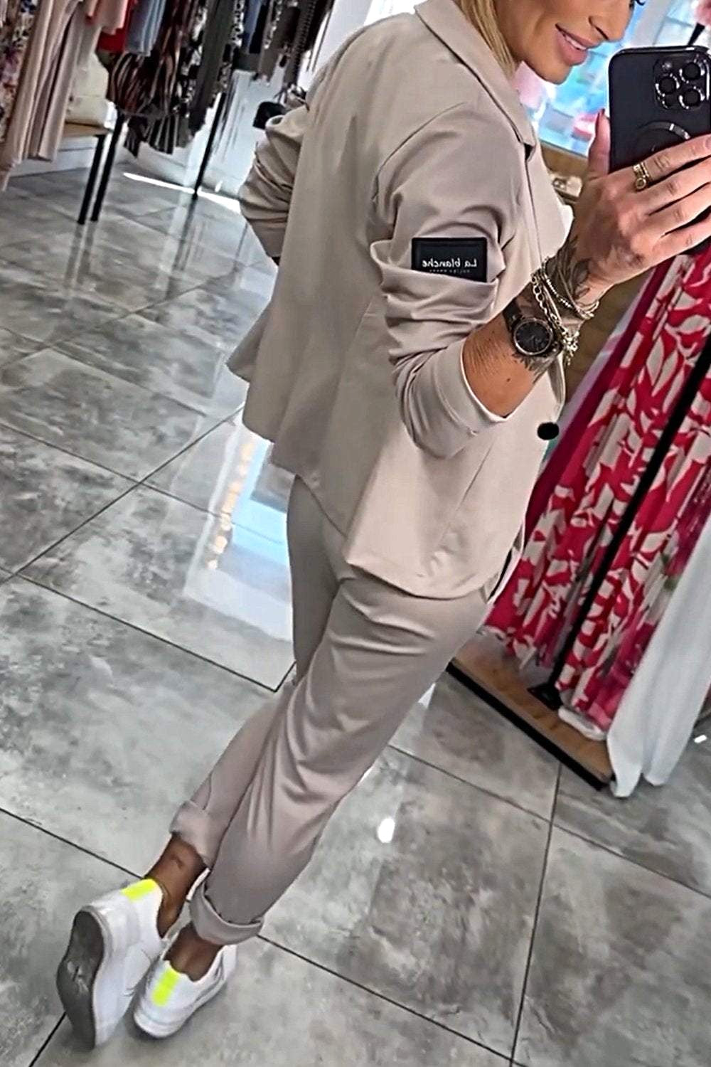 Jenna | Women's Long-Sleeve Button Detail Two-Piece Set, Relaxed Fit Lounge Set | The Dress Cellar