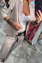 Jenna | Women's Long-Sleeve Button Detail Two-Piece Set, Relaxed Fit Lounge Set | The Dress Cellar