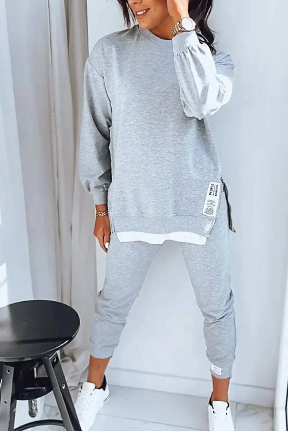 Penelope | Women's Oversized Two-Piece Lounge Set, Tapered Joggers | The Dress Cellar | Grey