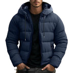 Philip | Men's Hooded Quilted Puffer Jacket, Padded Autumn Coat | The Dress Cellar | Navy Blue