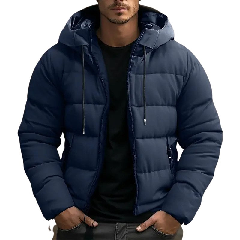 Philip | Men's Hooded Quilted Puffer Jacket, Padded Autumn Coat | The Dress Cellar | Navy Blue