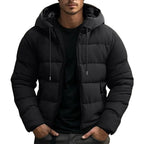 Philip | Men's Hooded Quilted Puffer Jacket, Padded Autumn Coat | The Dress Cellar | Black