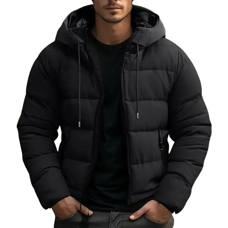 Philip | Men's Hooded Quilted Puffer Jacket, Padded Autumn Coat | The Dress Cellar | Black