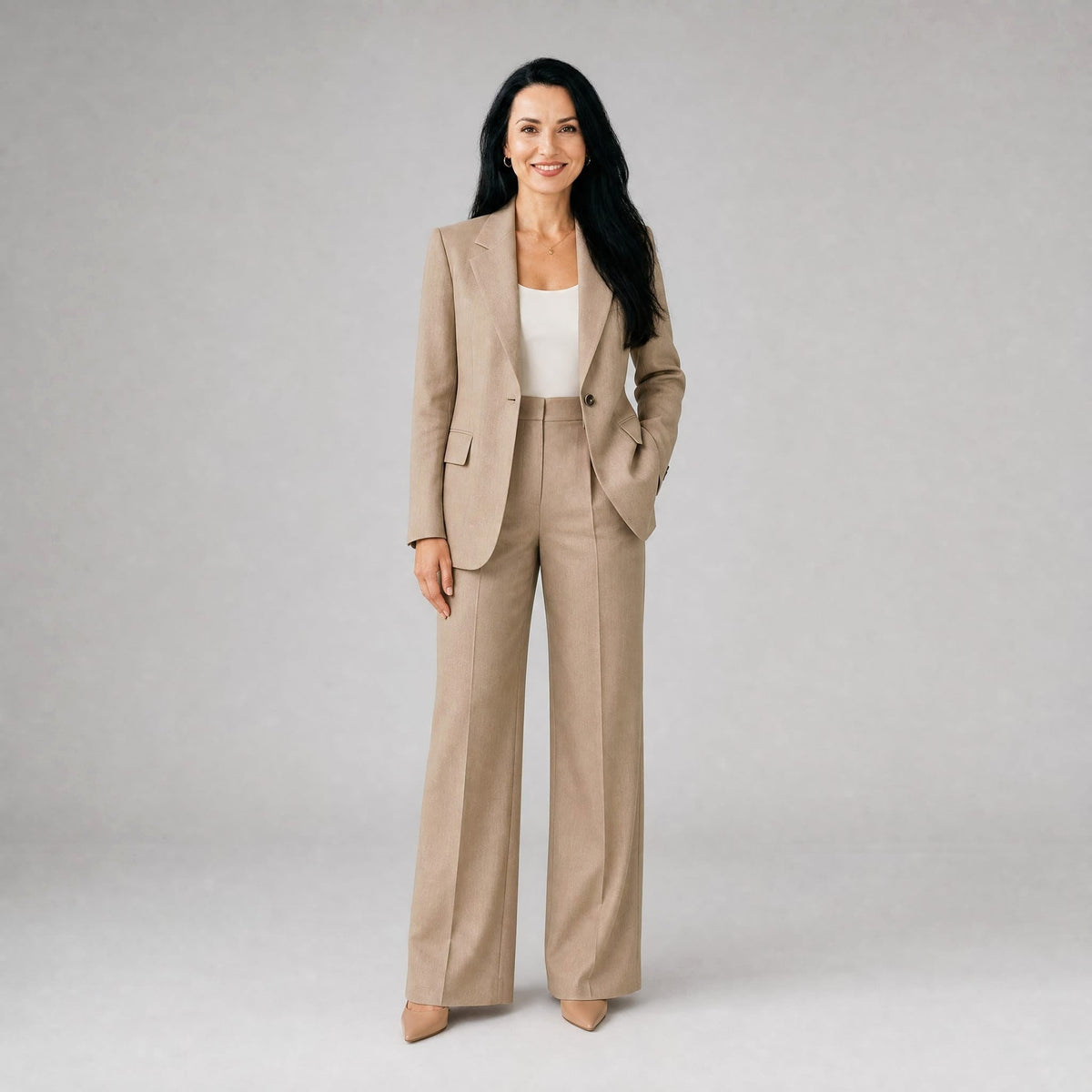Rachel | Women's Tailored Blazer and Wide-Leg Pants Two-Piece Suit | The Dress Cellar