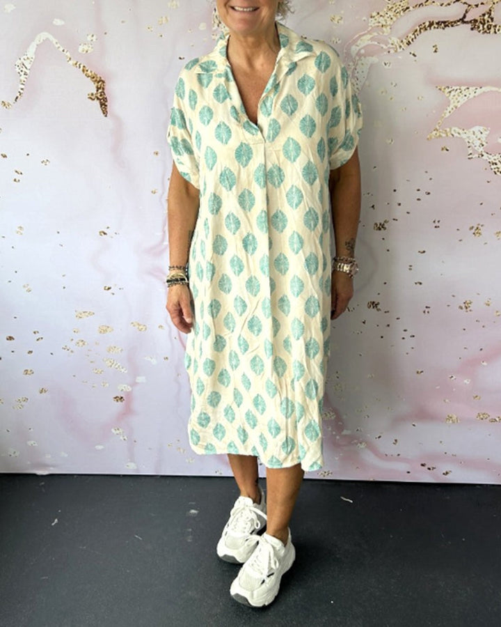 Phoebe | Women's V-Neck Printed Shirt Dress - Zwart