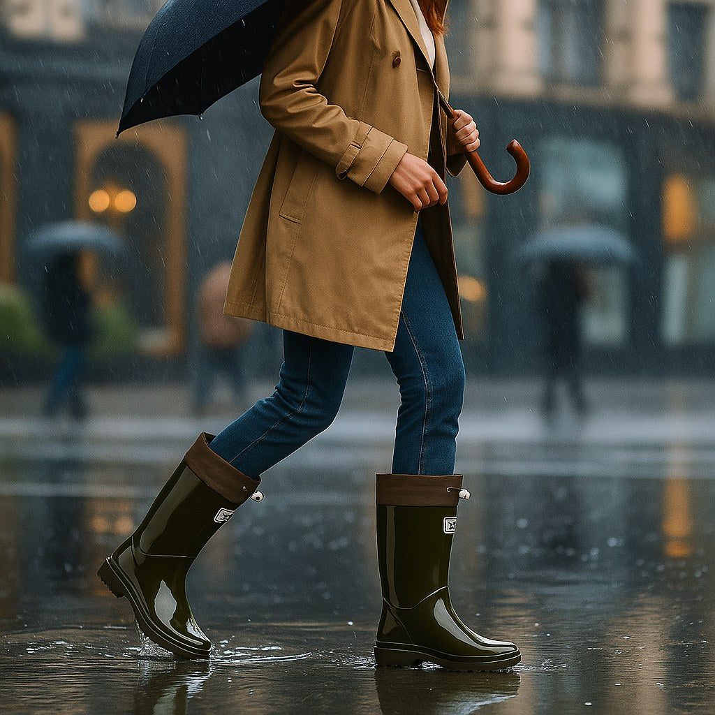 Phoebe | Women's Waterproof Rubber Boots, Adjustable Lace Rain Boots | The Dress Cellar