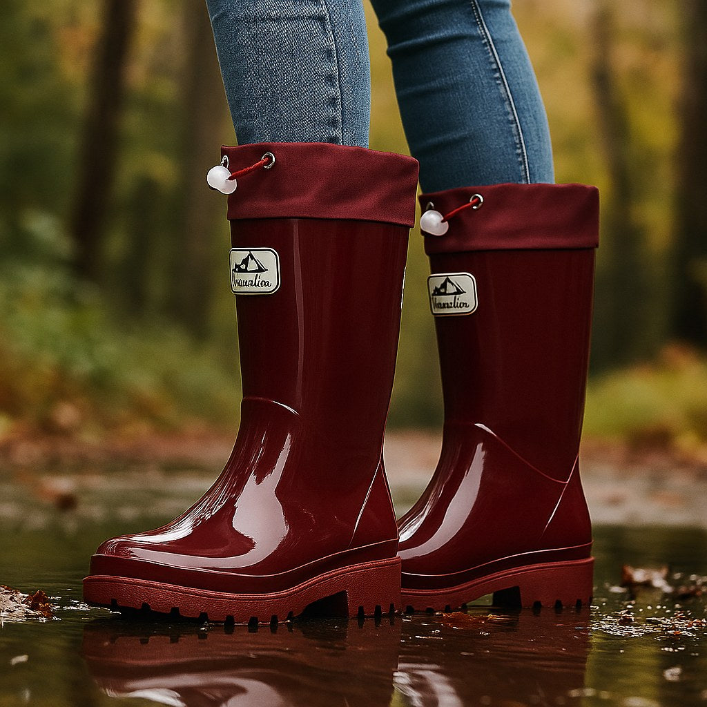Phoebe | Women's Waterproof Rubber Boots, Adjustable Lace Rain Boots | The Dress Cellar