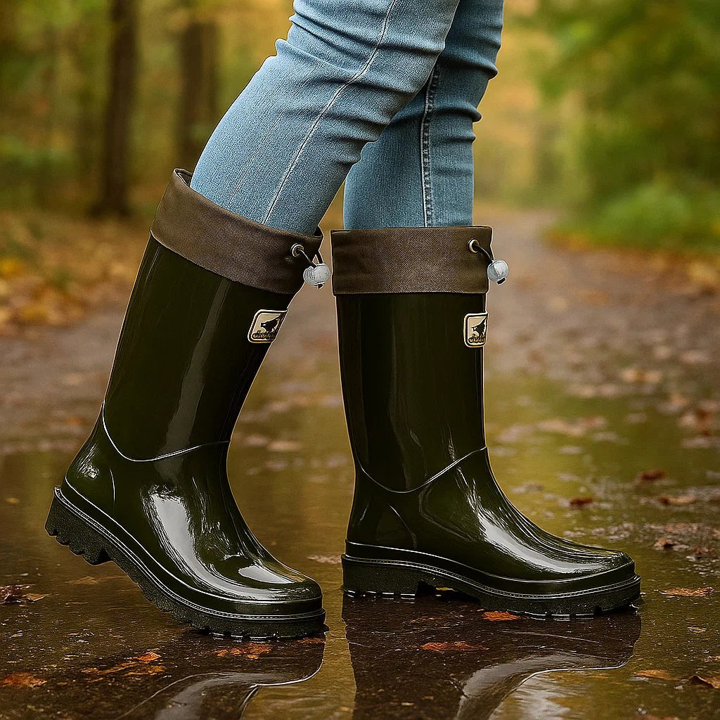 Phoebe | Women's Waterproof Rubber Boots, Adjustable Lace Rain Boots | The Dress Cellar