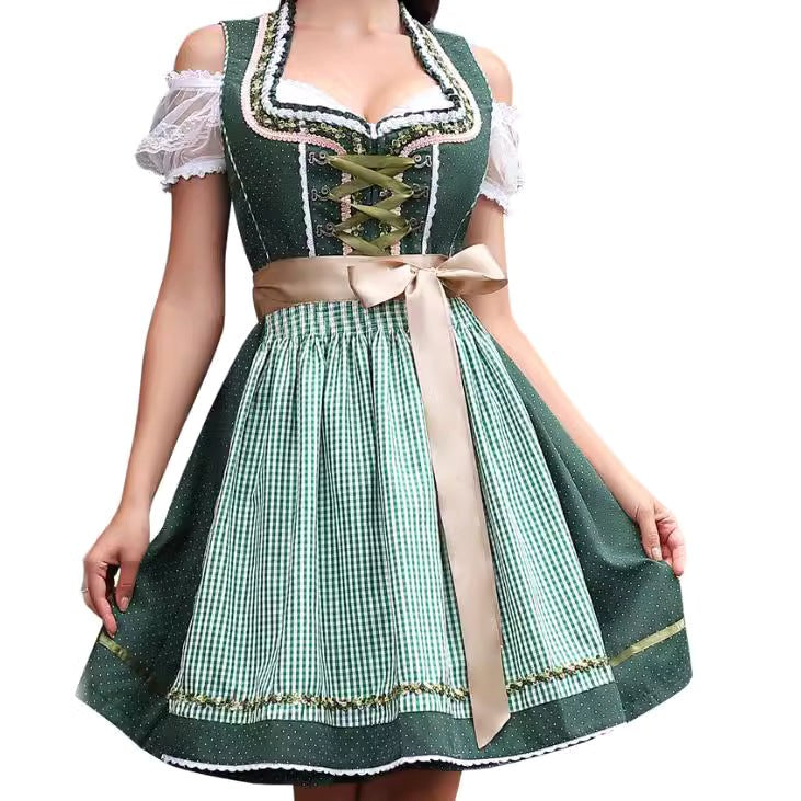 Morgan | Women's Bavarian Check Dress with Lace Corset Detail, Midi Oktoberfest Dress | The Dress Cellar