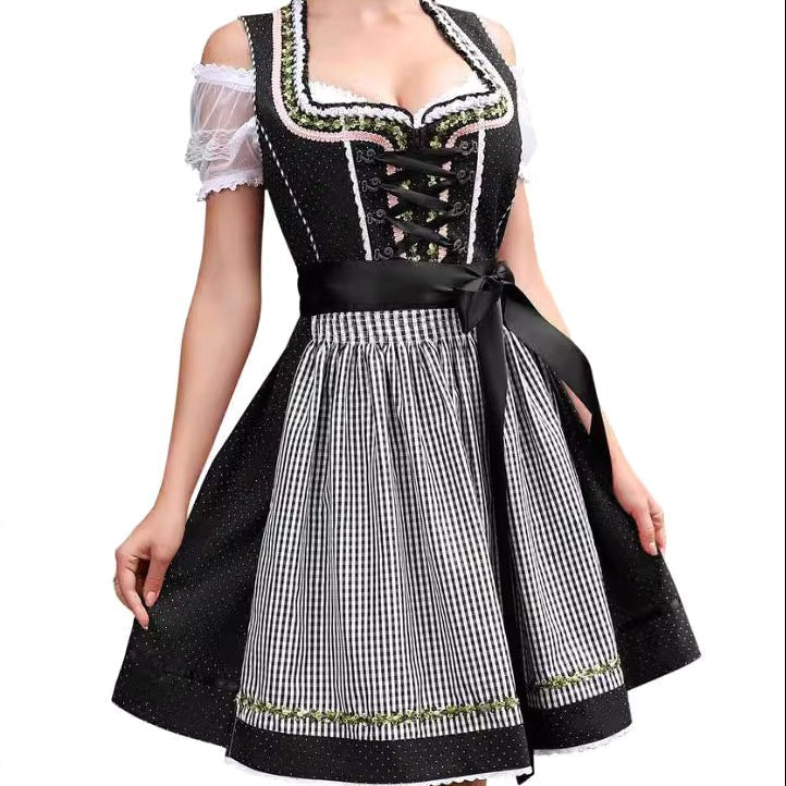 Morgan | Women's Bavarian Check Dress with Lace Corset Detail, Midi Oktoberfest Dress | The Dress Cellar