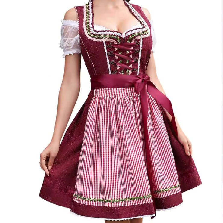 Morgan | Women's Bavarian Check Dress with Lace Corset Detail, Midi Oktoberfest Dress | The Dress Cellar