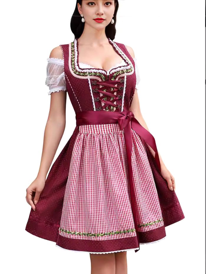 Morgan | Women's Bavarian Check Dress with Lace Corset Detail, Midi Oktoberfest Dress | The Dress Cellar