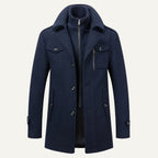 Preston | Men's Double Collar Wool Trench Coat, Tailored Business Coat | The Dress Cellar | Navy Blue
