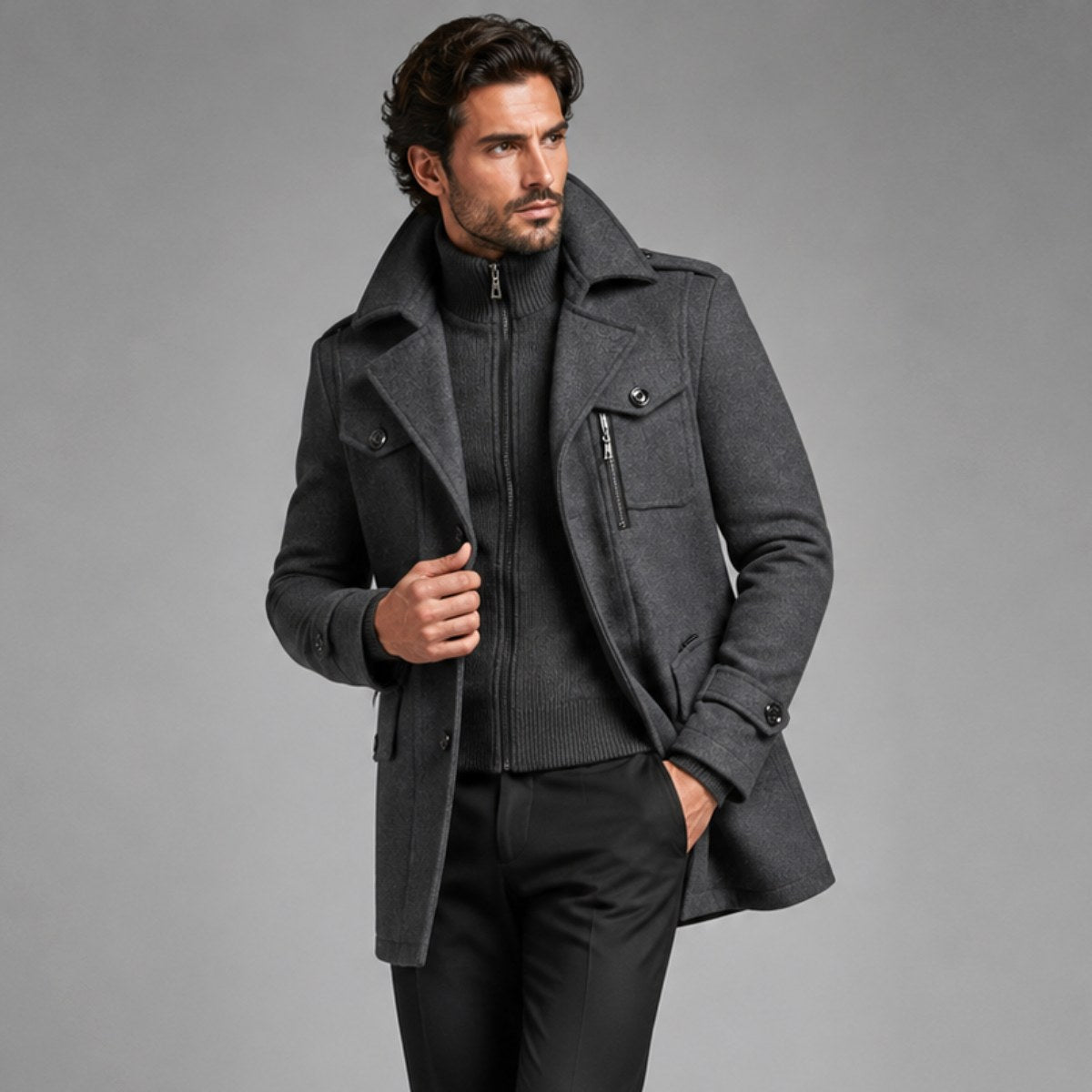 Preston | Men's Double Collar Wool Trench Coat, Tailored Business Coat | The Dress Cellar