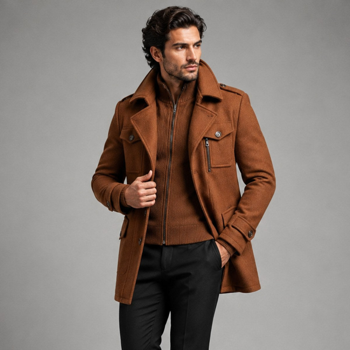 Preston | Men's Double Collar Wool Trench Coat, Tailored Business Coat | The Dress Cellar
