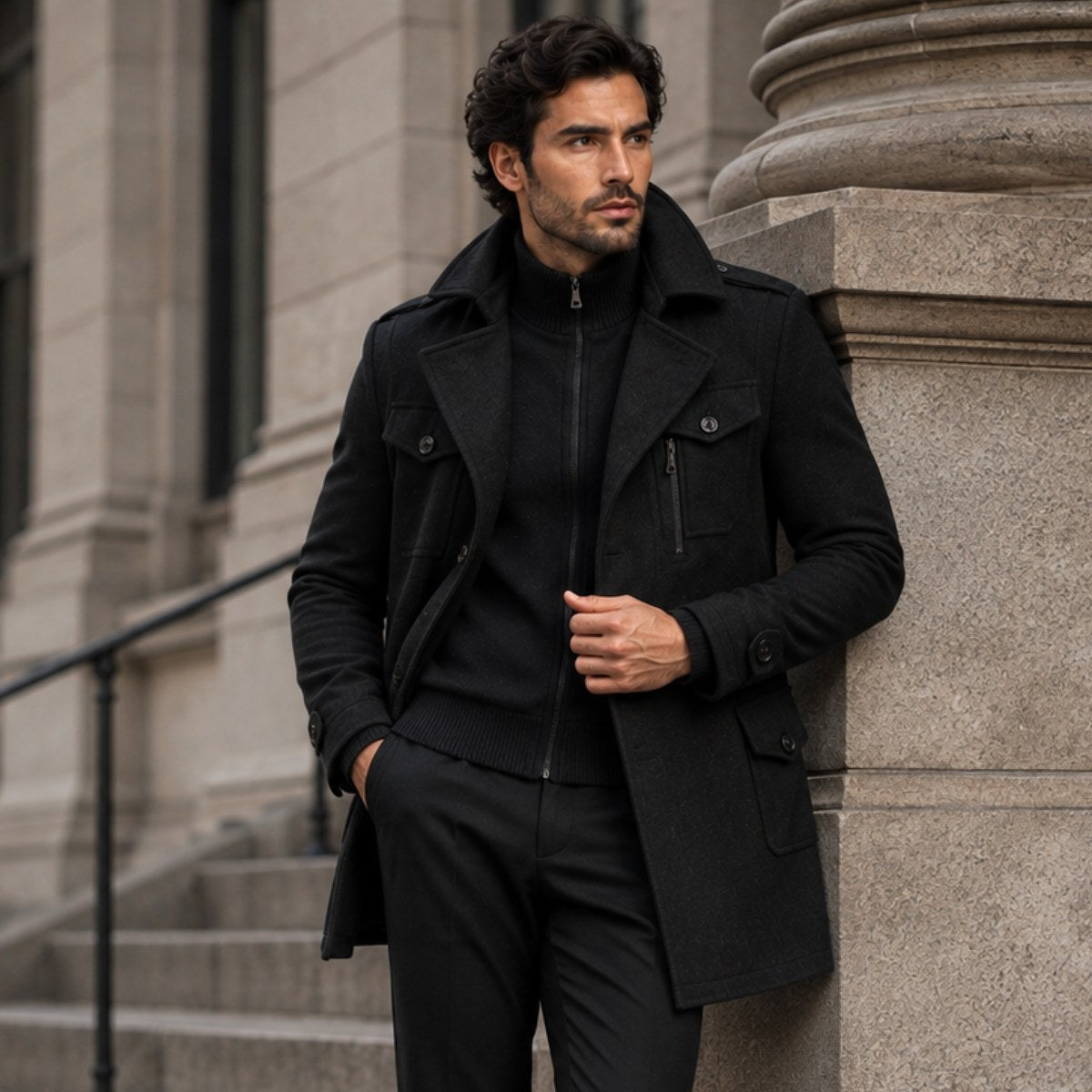Preston | Men's Double Collar Wool Trench Coat, Tailored Business Coat | The Dress Cellar
