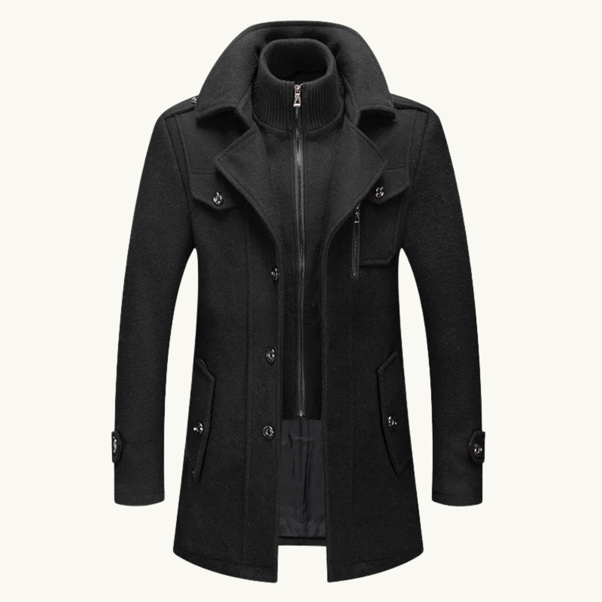 Preston | Men's Double Collar Wool Trench Coat, Tailored Business Coat | The Dress Cellar | Khaki