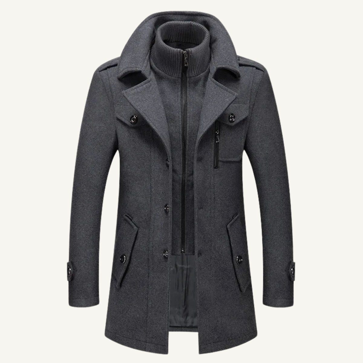 Preston | Men's Double Collar Wool Trench Coat, Tailored Business Coat | The Dress Cellar