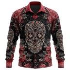Preston | Men's Skull Button-Up Shirt, Relaxed Fit Casual Shirt | The Dress Cellar | Red