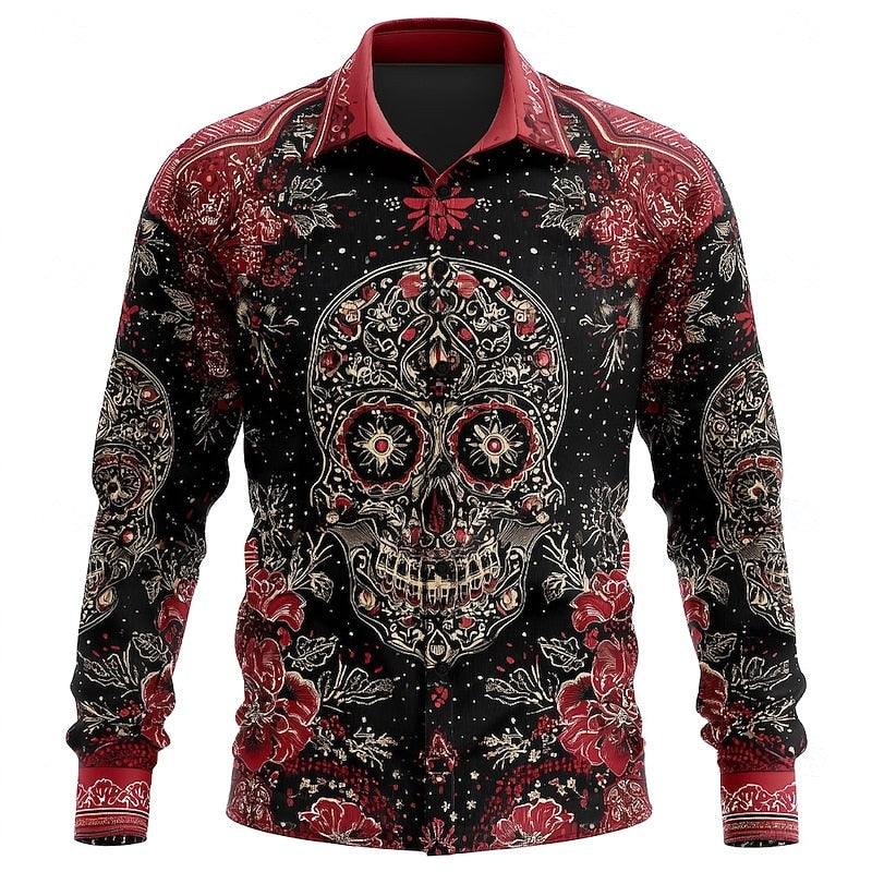 Preston | Men's Skull Button-Up Shirt, Relaxed Fit Casual Shirt | The Dress Cellar | Red