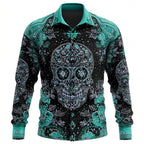 Preston | Men's Skull Button-Up Shirt, Relaxed Fit Casual Shirt | The Dress Cellar | Blue