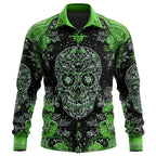 Preston | Men's Skull Button-Up Shirt, Relaxed Fit Casual Shirt | The Dress Cellar | Green
