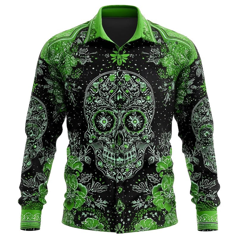 Preston | Men's Skull Button-Up Shirt, Relaxed Fit Casual Shirt | The Dress Cellar | Green