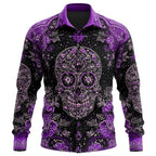 Preston | Men's Skull Button-Up Shirt, Relaxed Fit Casual Shirt | The Dress Cellar | Purple