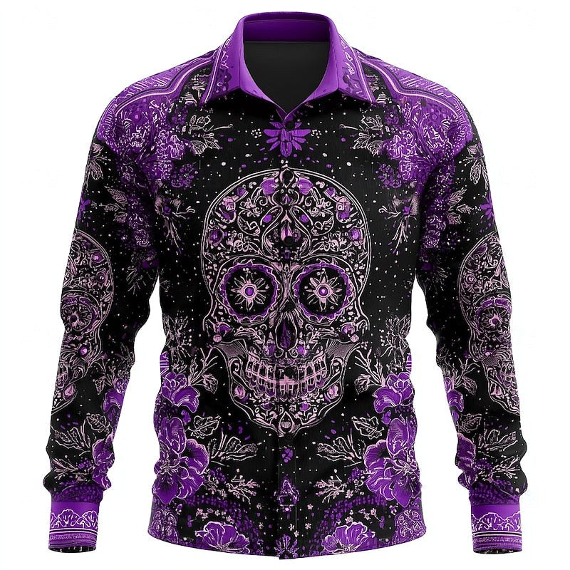 Preston | Men's Skull Button-Up Shirt, Relaxed Fit Casual Shirt | The Dress Cellar | Purple