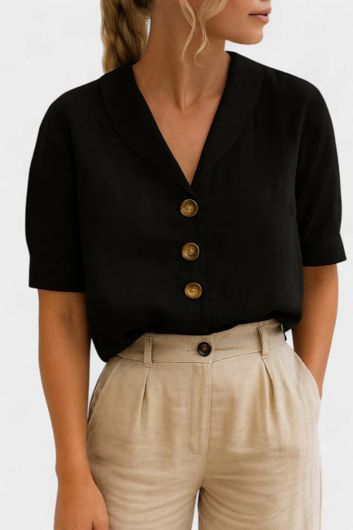 Quinn | Women's Sophisticated Button-Front Blouse - Black