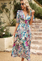 Rachel | Women's Elegant Floral Midi Dress - Floral