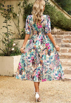 Rachel | Women's Elegant Floral Midi Dress - Blue