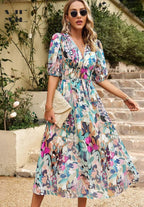 Rachel | Women's Elegant Floral Midi Dress - Pink