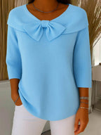 Reagan | Women's Bow-Detail Elegant Sweater - Blue