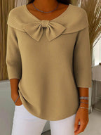 Reagan | Women's Bow-Detail Elegant Sweater - Khaki
