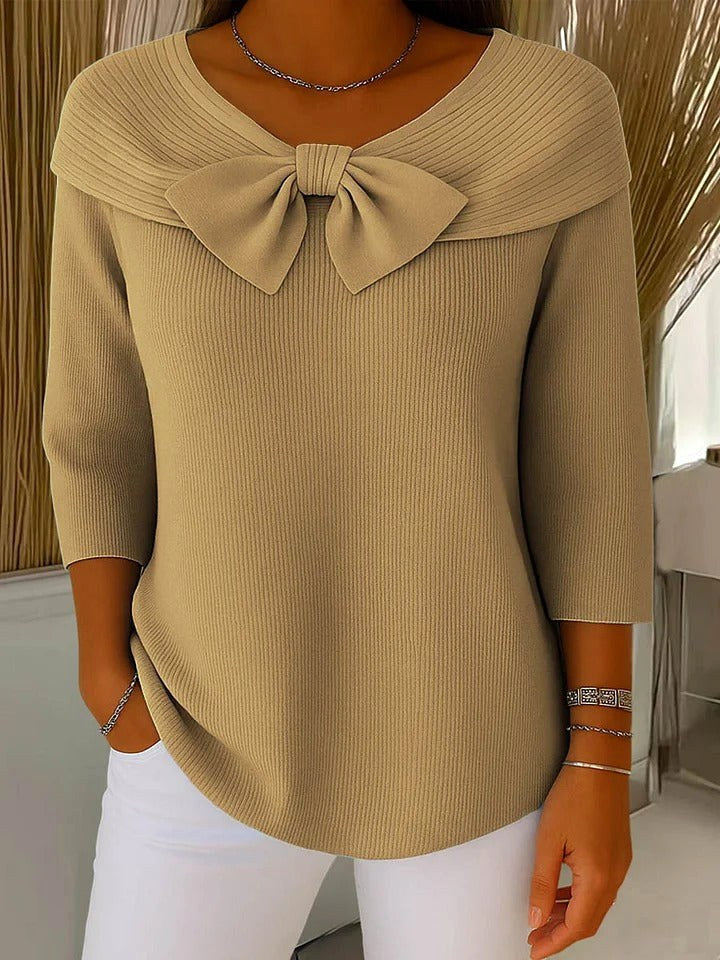 Reagan | Women's Bow-Detail Elegant Sweater - Khaki