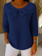 Reagan | Women's Bow-Detail Elegant Sweater - Dark Blue