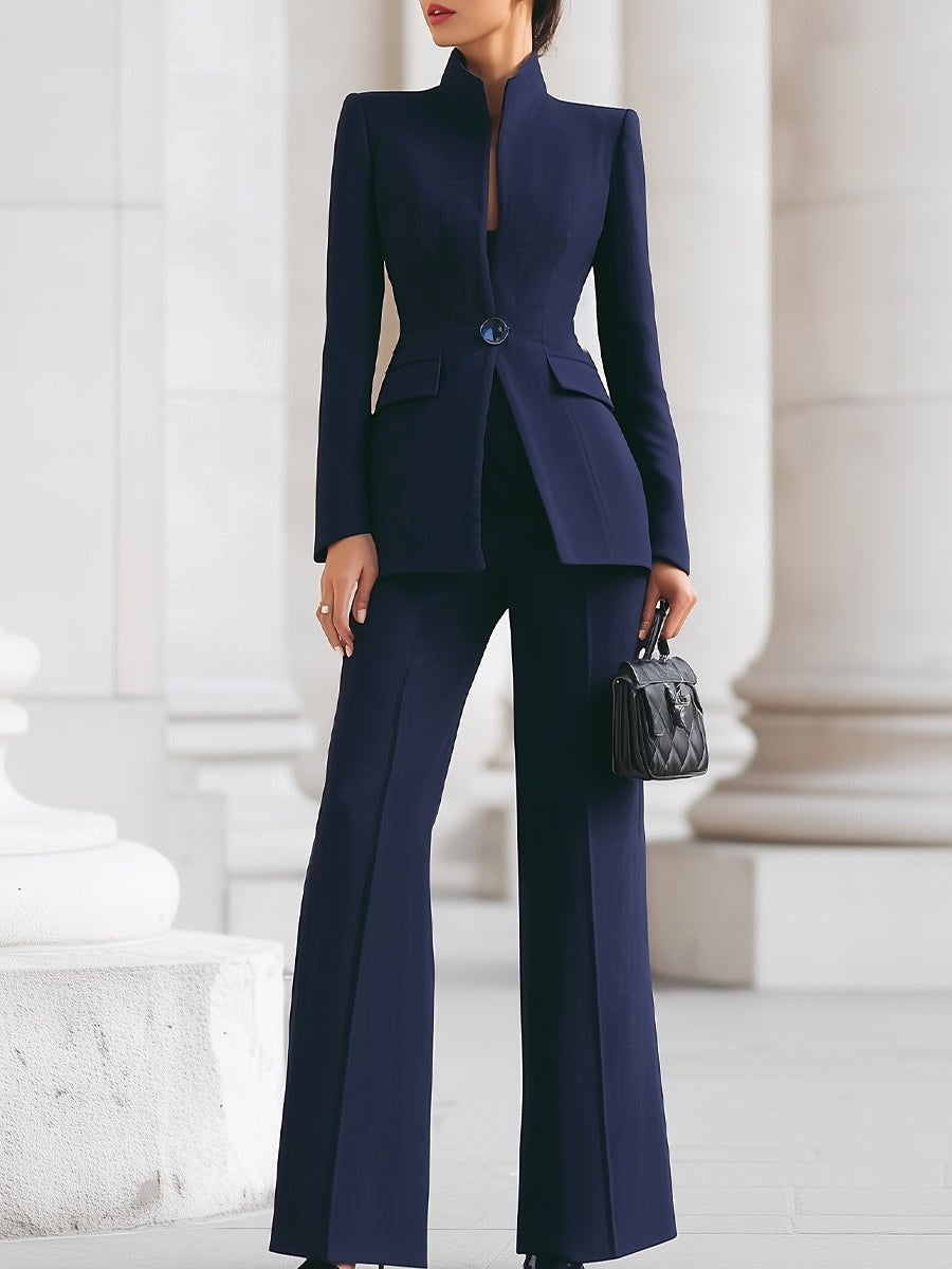 Reagan | Women's Elegant Blazer Two-Piece Set - Blue