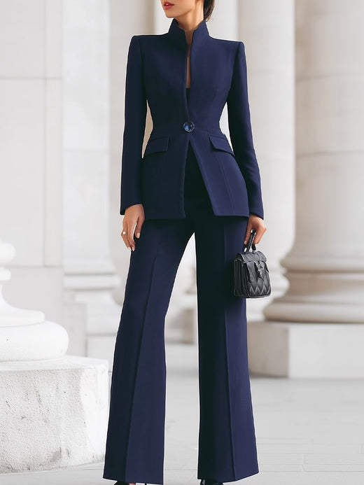 Reagan | Women's Elegant Blazer Two-Piece Set - Blue