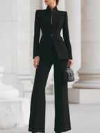 Reagan | Women's Elegant Blazer Two-Piece Set - Black
