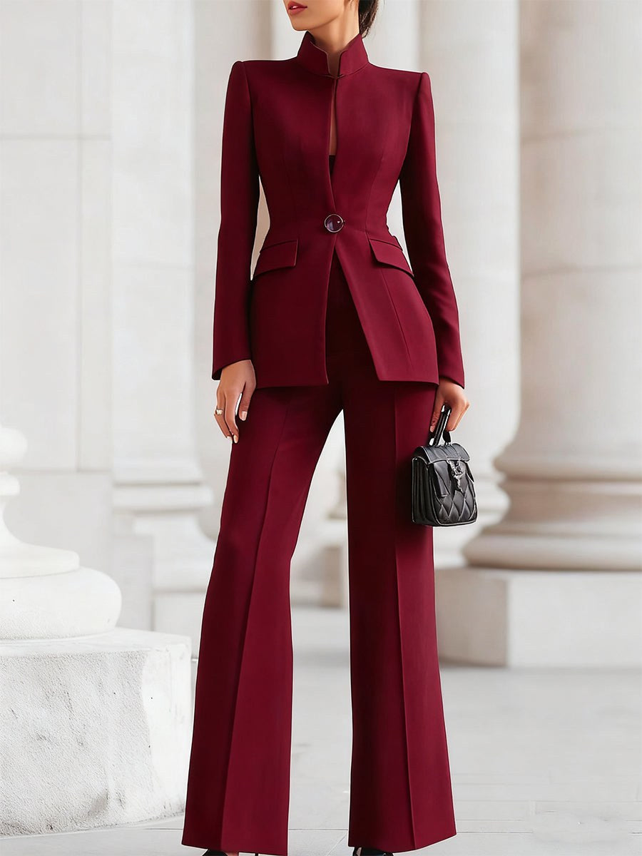 Reagan | Women's Elegant Blazer Two-Piece Set - Bordeaux Red