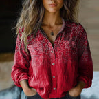 Rebecca | Women's Bohemian Pattern Vintage Blouse - Red