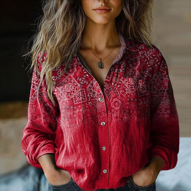 Rebecca | Women's Bohemian Pattern Vintage Blouse - Red