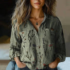 Rebecca | Women's Bohemian Pattern Vintage Blouse - Green