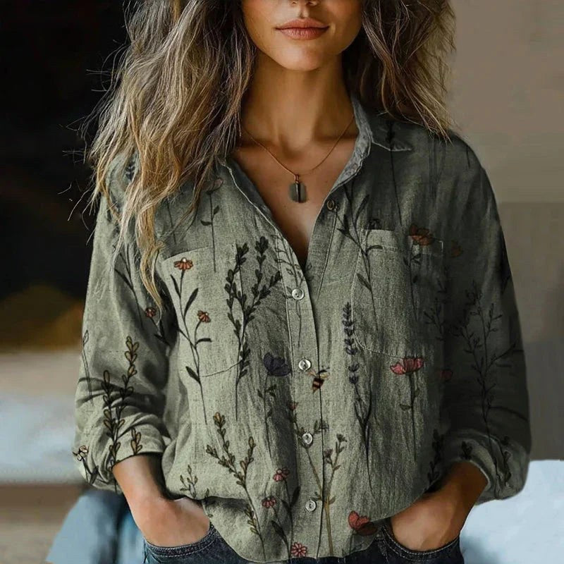 Rebecca | Women's Bohemian Pattern Vintage Blouse - Green