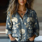 Rebecca | Women's Bohemian Pattern Vintage Blouse - Blue
