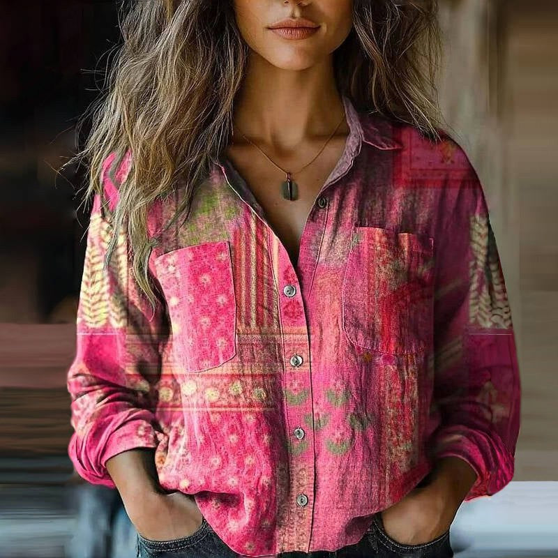 Rebecca | Women's Bohemian Pattern Vintage Blouse - Pink