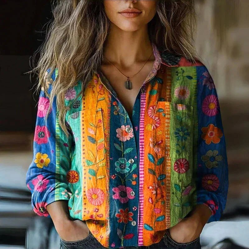Rebecca | Women's Bohemian Pattern Vintage Blouse - Multicolored