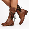 Remington | Women's Studded Lace-Up Mid-Calf Boots - Brown