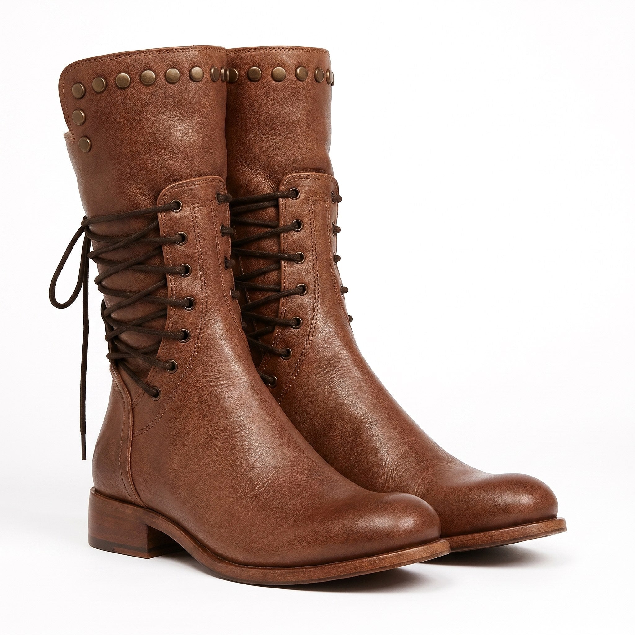 Remington | Women's Studded Lace-Up Mid-Calf Boots - Black